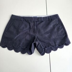 J Crew Shorts Womens 12 Black Scalloped Hem Chino Pockets Summer Linen Cotton
